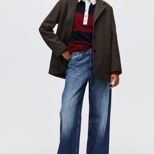 H&M SINGLE-BREASTED DARK BROWN HOUNDSTOOTH BLAZER SIZE L NWOT